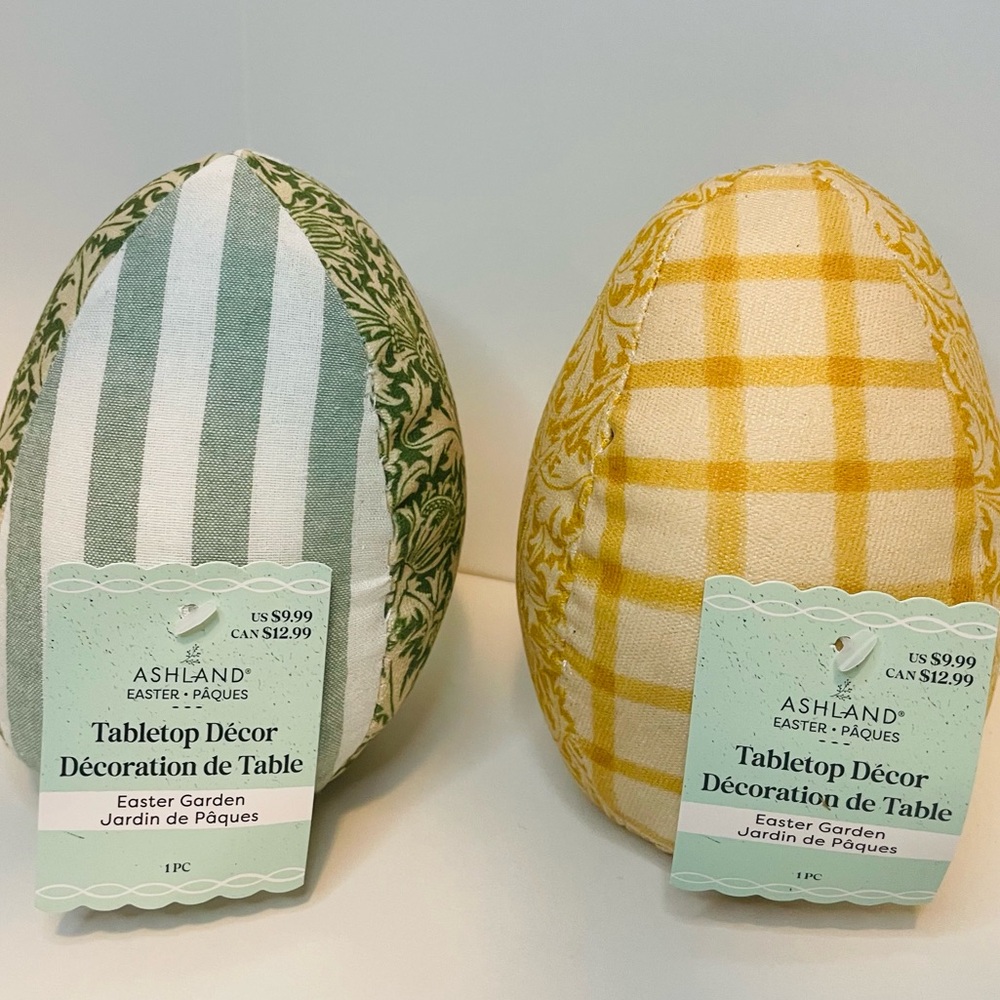Green Striped and Yellow Plaid Decor Eggs, Easter Home tabletop decor